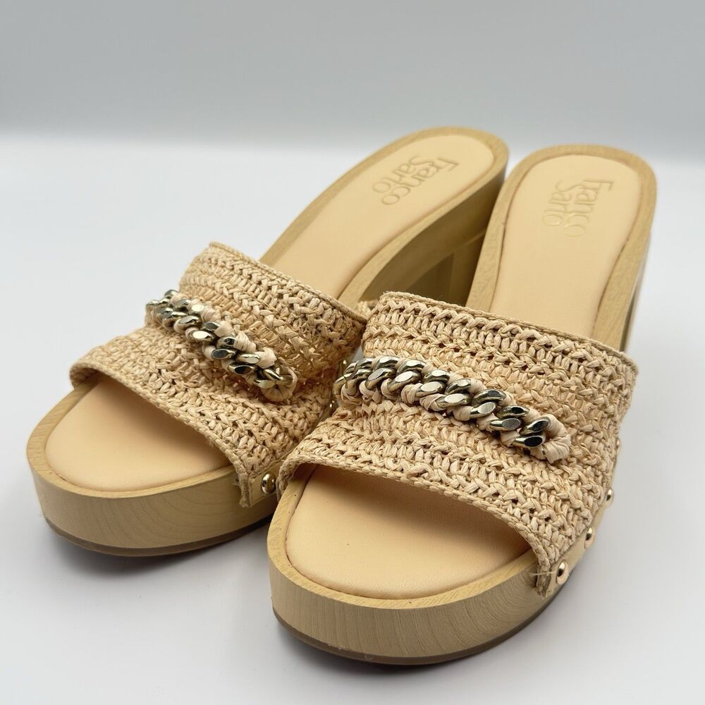 Franco Sarto Womens Capri Clog Slide 9.5 Beige Studded Sandals Platform Heels